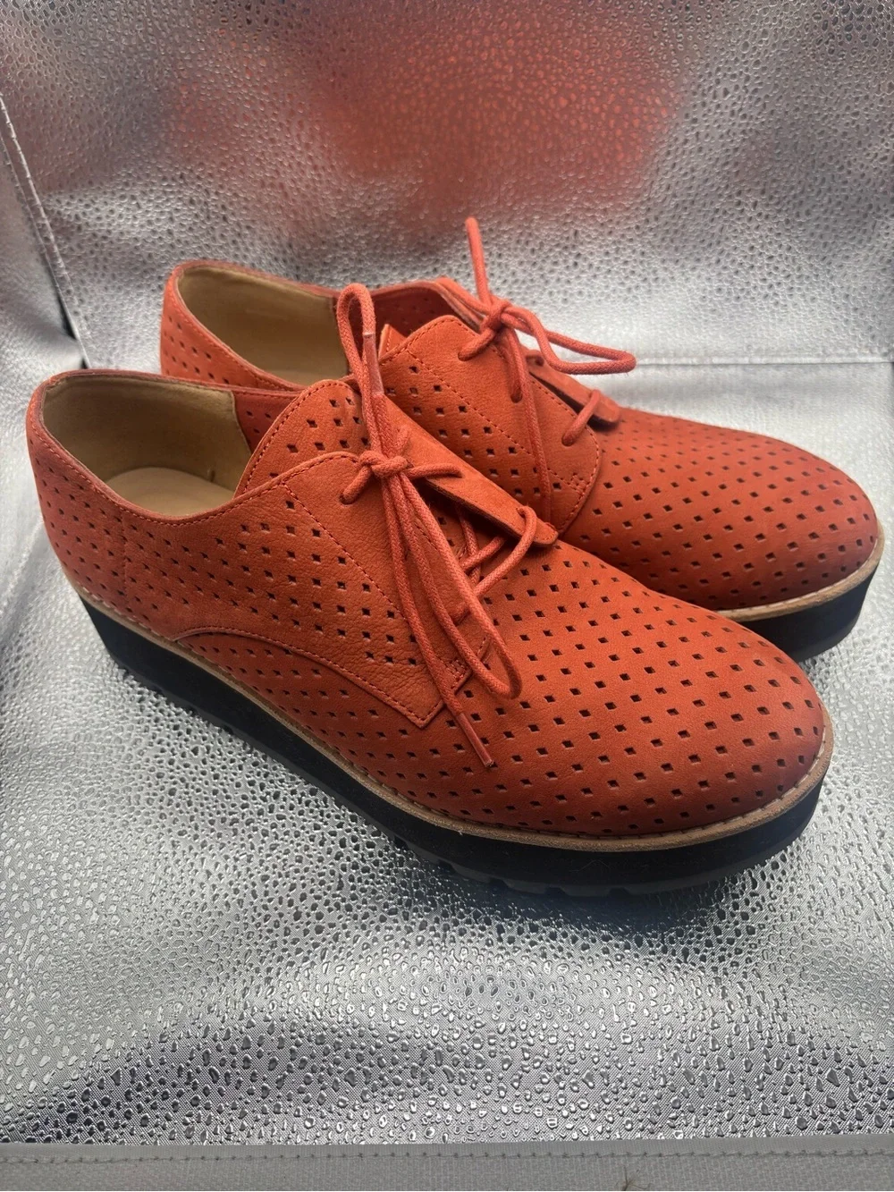 EILEEN FISHER Ergo Wedge Derby Oxford Womens Size 8.5 Burnt Orange Platform Shoe